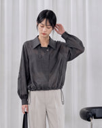 L-3XL 灰色抽繩收腰斜襟襯衫