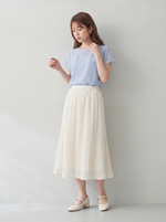 S-2XL 夏日清爽柔霧藍調 | 淺藍色圓領拼接短袖雪紡上衣