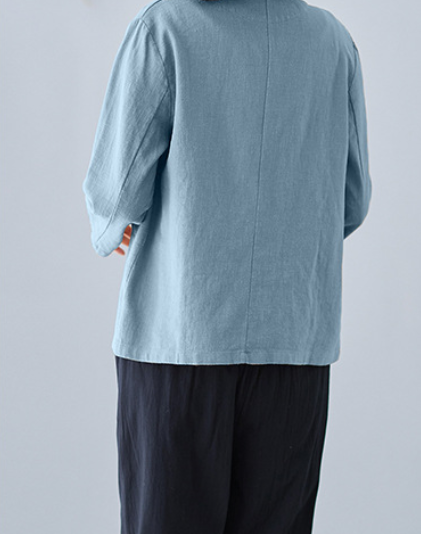 「多色」M-2XL 棉麻單排扣翻領短版西裝外套