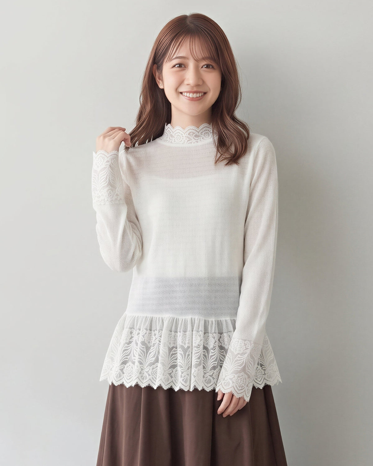「秋季新品 」 S-XL 白色蕾絲拼接 | 木耳邊疊穿內搭長袖上衣