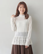 「秋季新品 」 S-XL 白色蕾絲拼接 | 木耳邊疊穿內搭長袖上衣