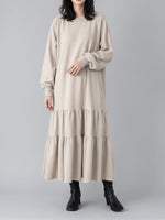 「秋季新品 」「3色」M-L 寬鬆落肩荷葉擺衛衣洋裝