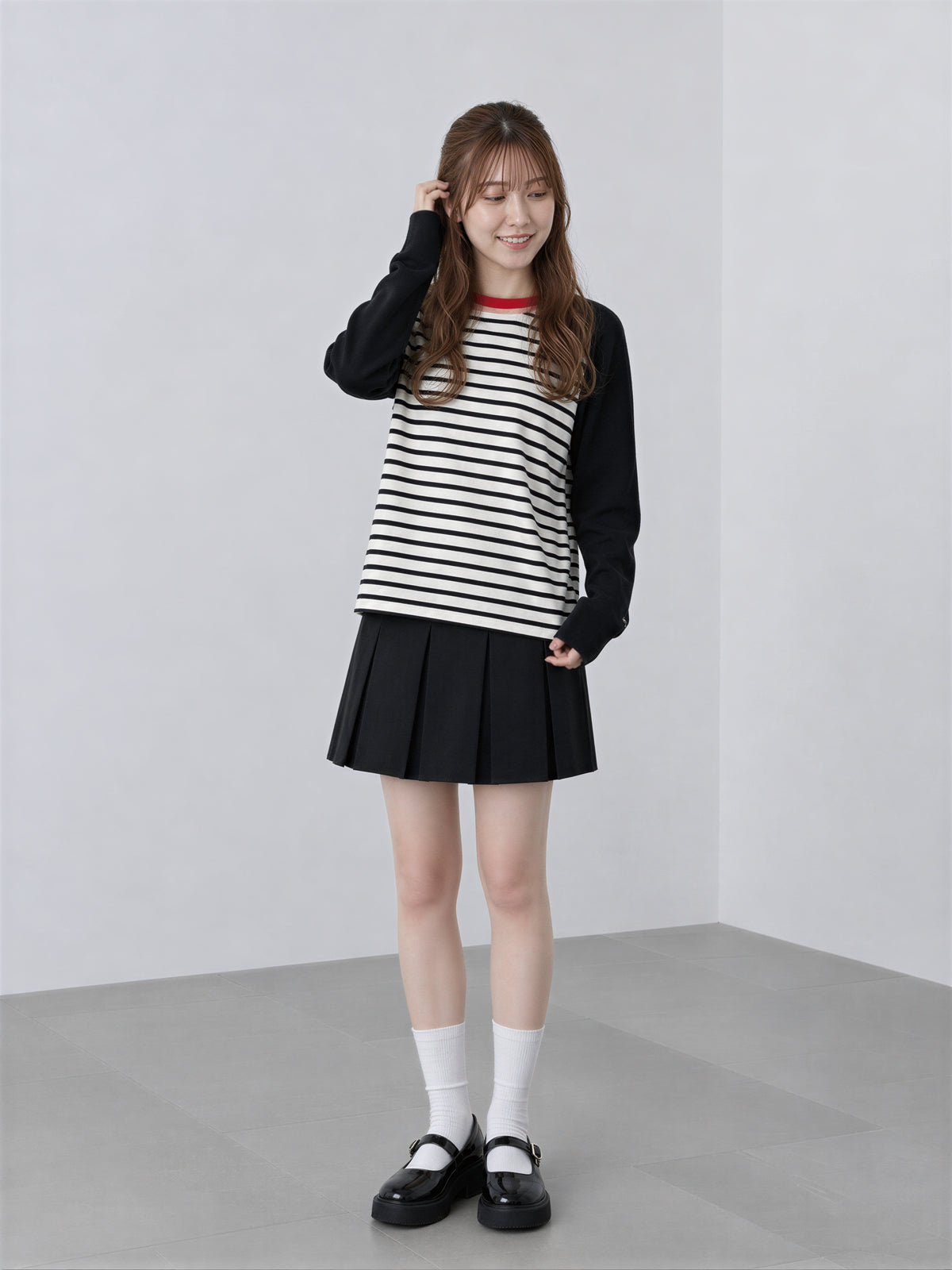 「秋季新品 」S-XL 條紋拼色插肩針織衫