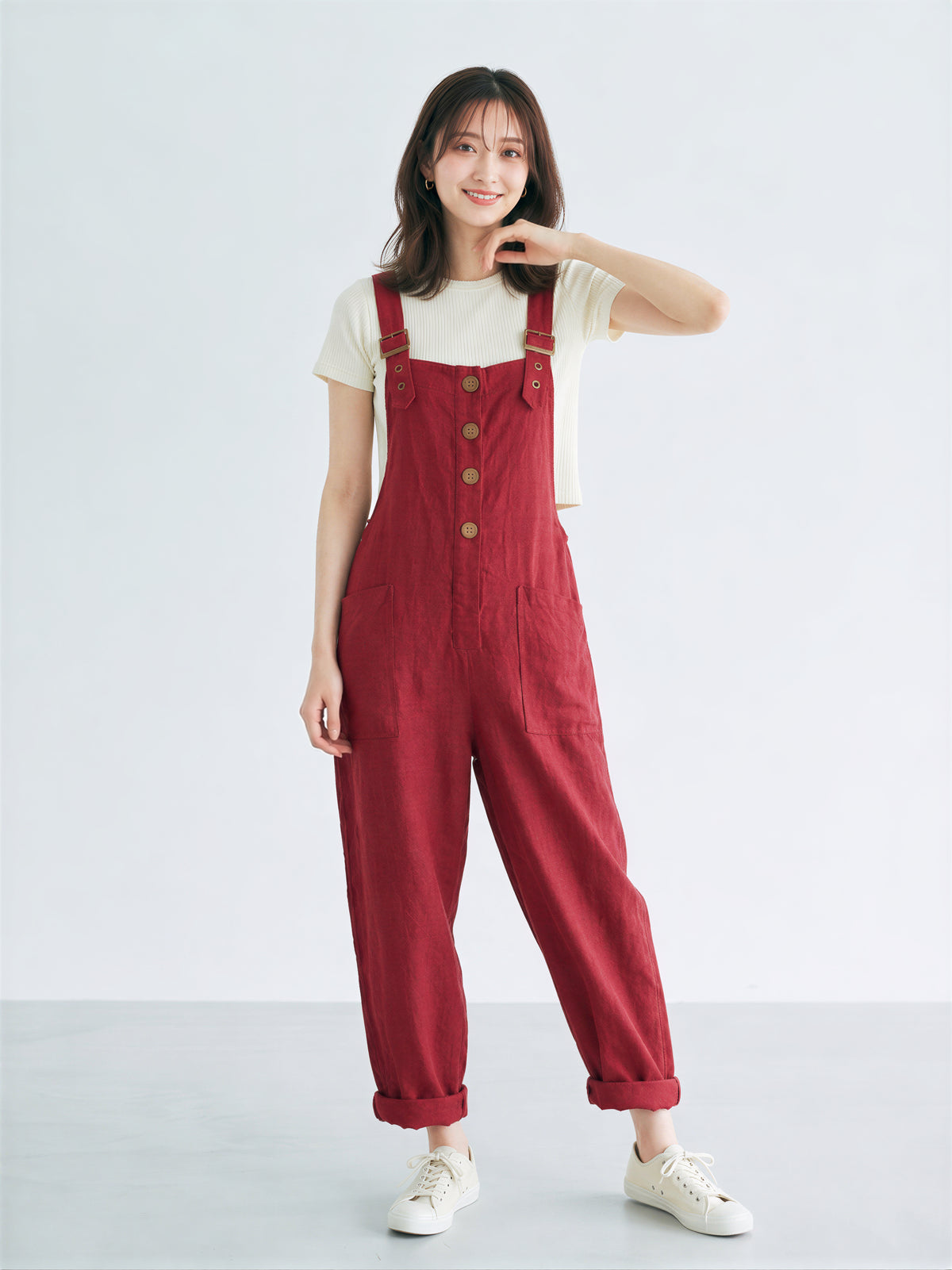 「兩色」S-3XL 寬鬆直筒大口袋吊帶褲