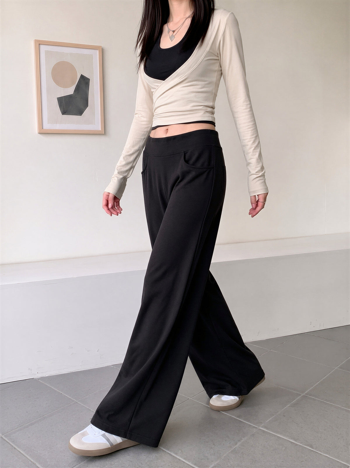 「秋季新品 」「3色」S-XL 高腰垂墜感直筒寬褲
