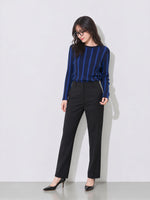 「秋季新品 」S-XL 修身氣質長袖直條紋圓領針織衫