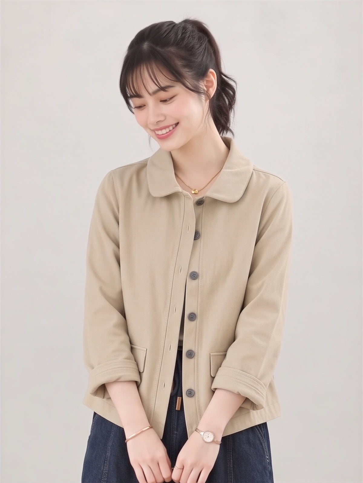 「兩色」「秋季新品 」M-2XL 翻領單排扣寬鬆外套