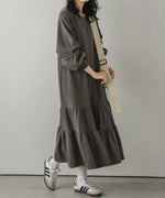 「秋季新品 」「3色」M-L 寬鬆落肩荷葉擺衛衣洋裝