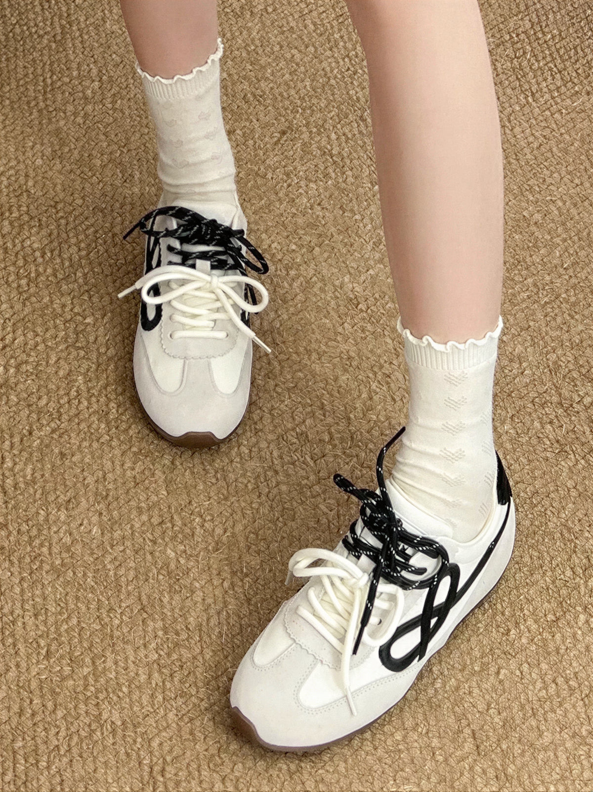 拼接線條 輕便耐穿 德訓鞋-白色-40