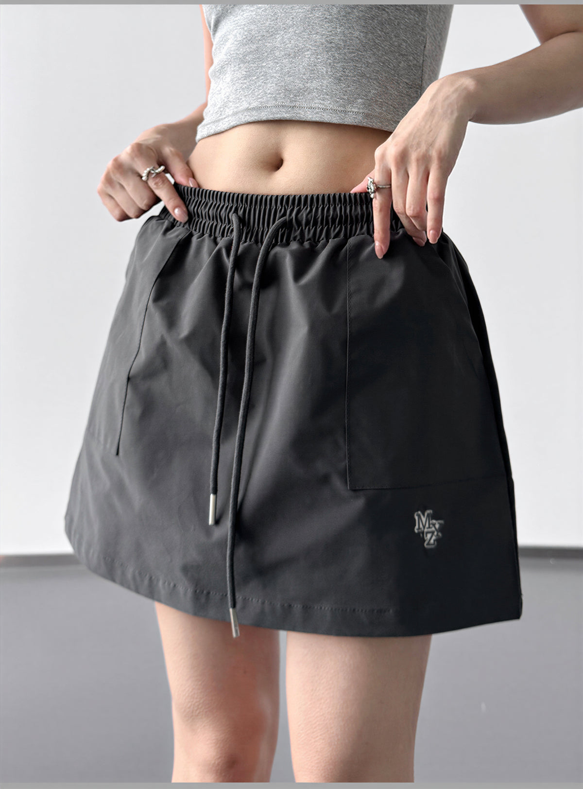 S-XL 鬆緊抽繩A字短裙