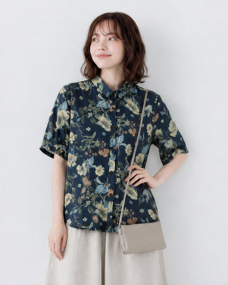 M-2XL 舒適休閒復古 | 印花藍色襯衫
