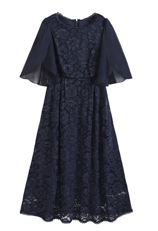「秋季新品 」「3色」S-2XL 品質披肩袖收腰 | 蕾絲洋裝