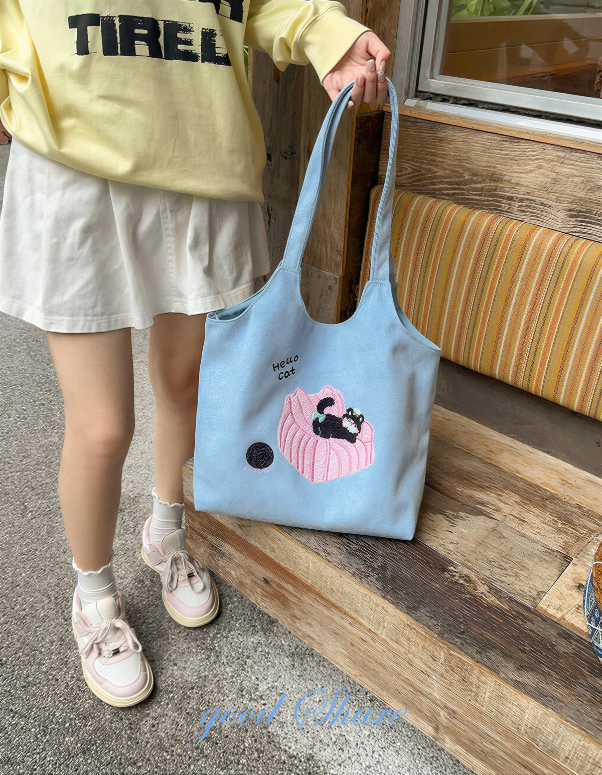 「多色」貓咪貼布刺繡 軟糯麂皮絨 托特包