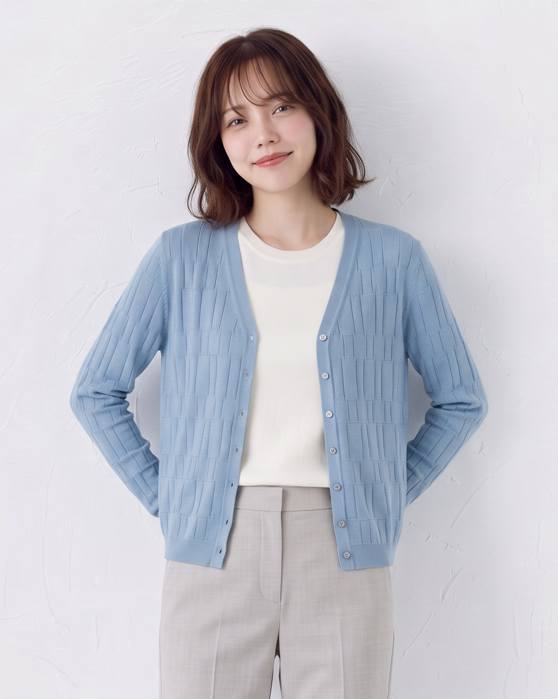 「秋季新品 」「多色」竹節肌理 紗線質地柔軟細膩 V領針織開襟衫