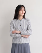 「秋季新品 」 M-XL 純棉甄選 | 條紋拼接燈籠袖襯衫