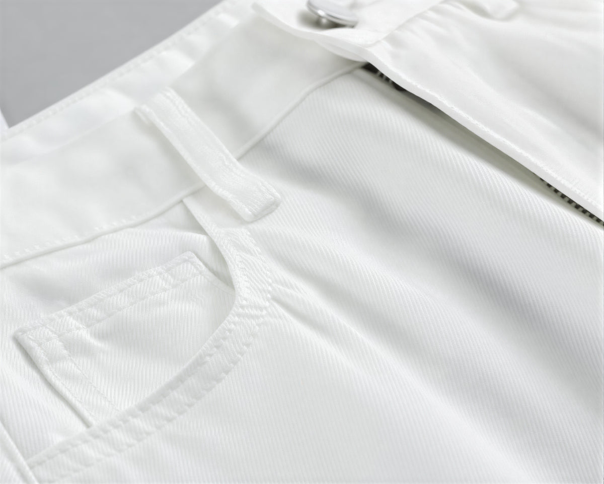 「秋季新品 」S-XL 白色高腰寬褲拖地牛仔褲