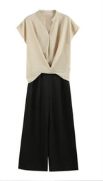 V領交疊寬褲套裝