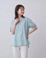 M~2XL 立領半開襟泡泡袖短袖襯衫