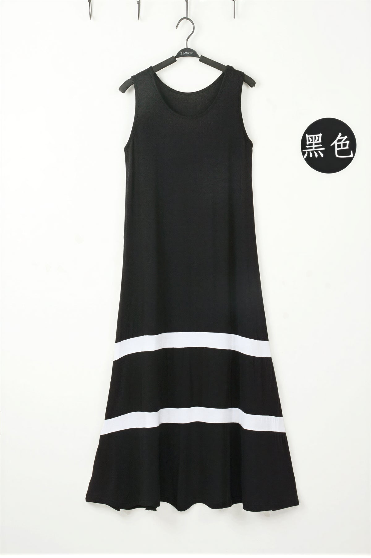 黑色 M-XL 寬鬆A字拼接背心長洋裝