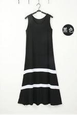黑色 M-XL 寬鬆A字拼接背心長洋裝