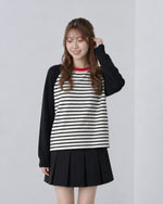 「秋季新品 」S-XL 條紋拼色插肩針織衫