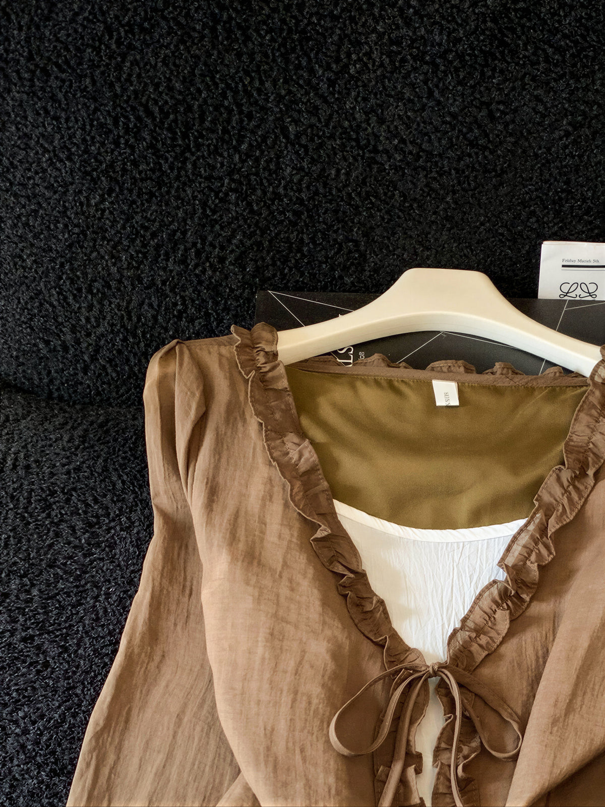「秋季新品 」「兩色」S-XL 木耳邊綁帶假兩件襯衫