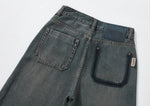 「兩色」「秋季新品 」 XS-2XL 高腰寬褲管刷舊牛仔褲