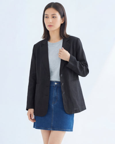 垂墜寬鬆V領單排扣西裝外套-黑色-2XL