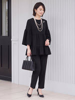 「秋季新品 」「兩色」S-2XL 品質兩件式 喇叭袖高腰剪接氣質 上衣+褲子