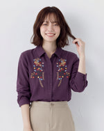 「3色」「秋季新品 」M-XL 品質刺繡 全棉甄選 長袖翻領寬鬆襯衫