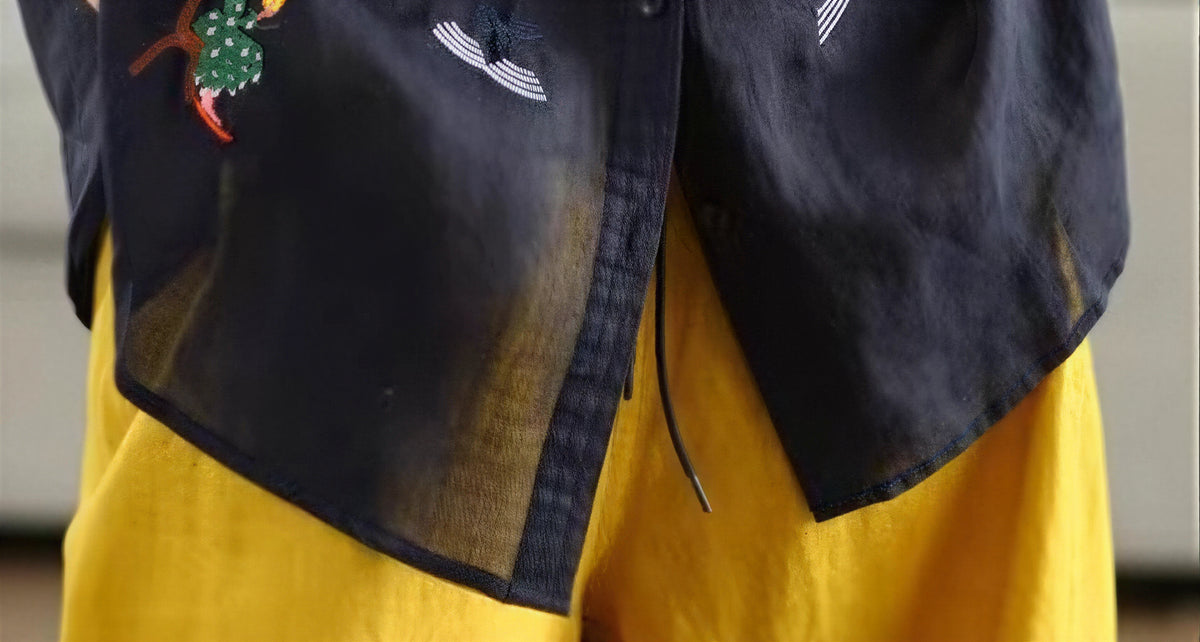 M-4XL 寬鬆刺繡燈籠袖襯衫