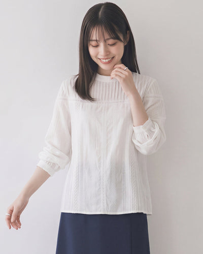 「秋季新品 」「兩色」M-2XL 立體壓褶蕾絲拼接燈籠袖襯衫