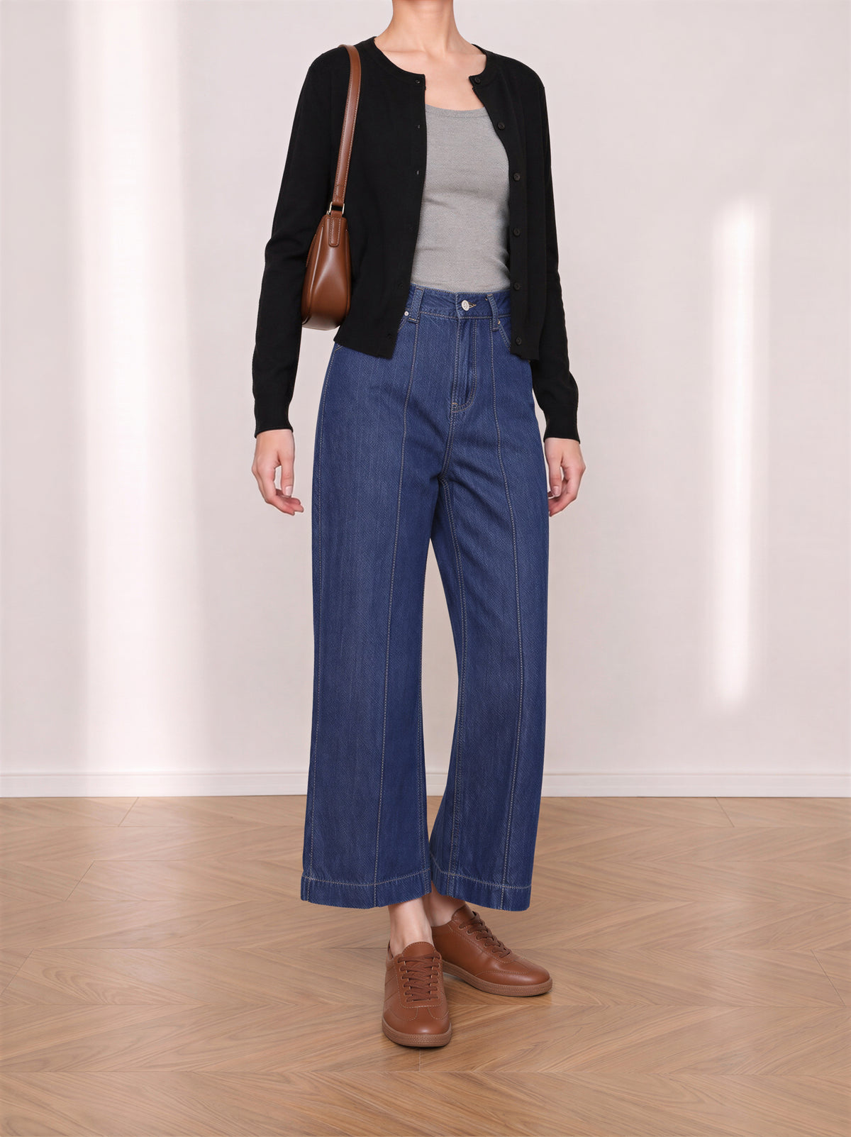 「秋季新品 」「2色」S-XL 高腰中線寬褲牛仔褲