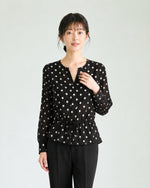 L-4XL 黑底白點收腰襯衫