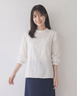 立體壓褶蕾絲拼接燈籠袖襯衫-白色-2XL