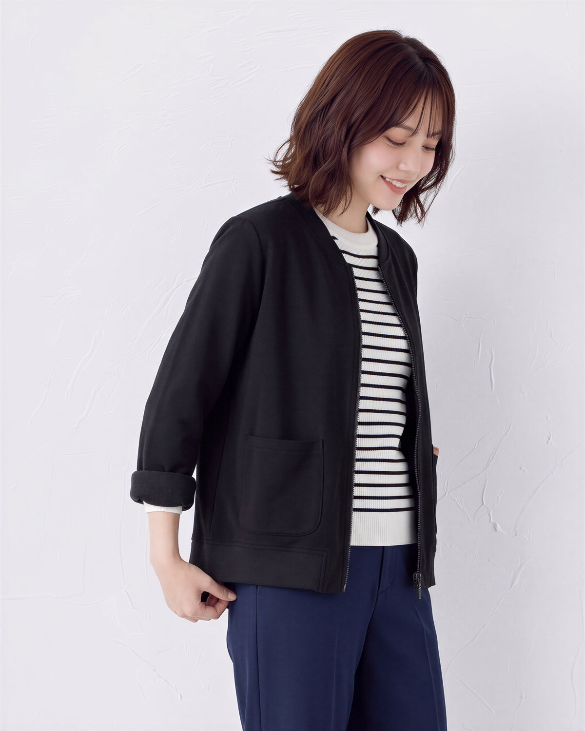 「兩色」「秋季新品 」M-4XL 寬鬆圓領大口袋夾克