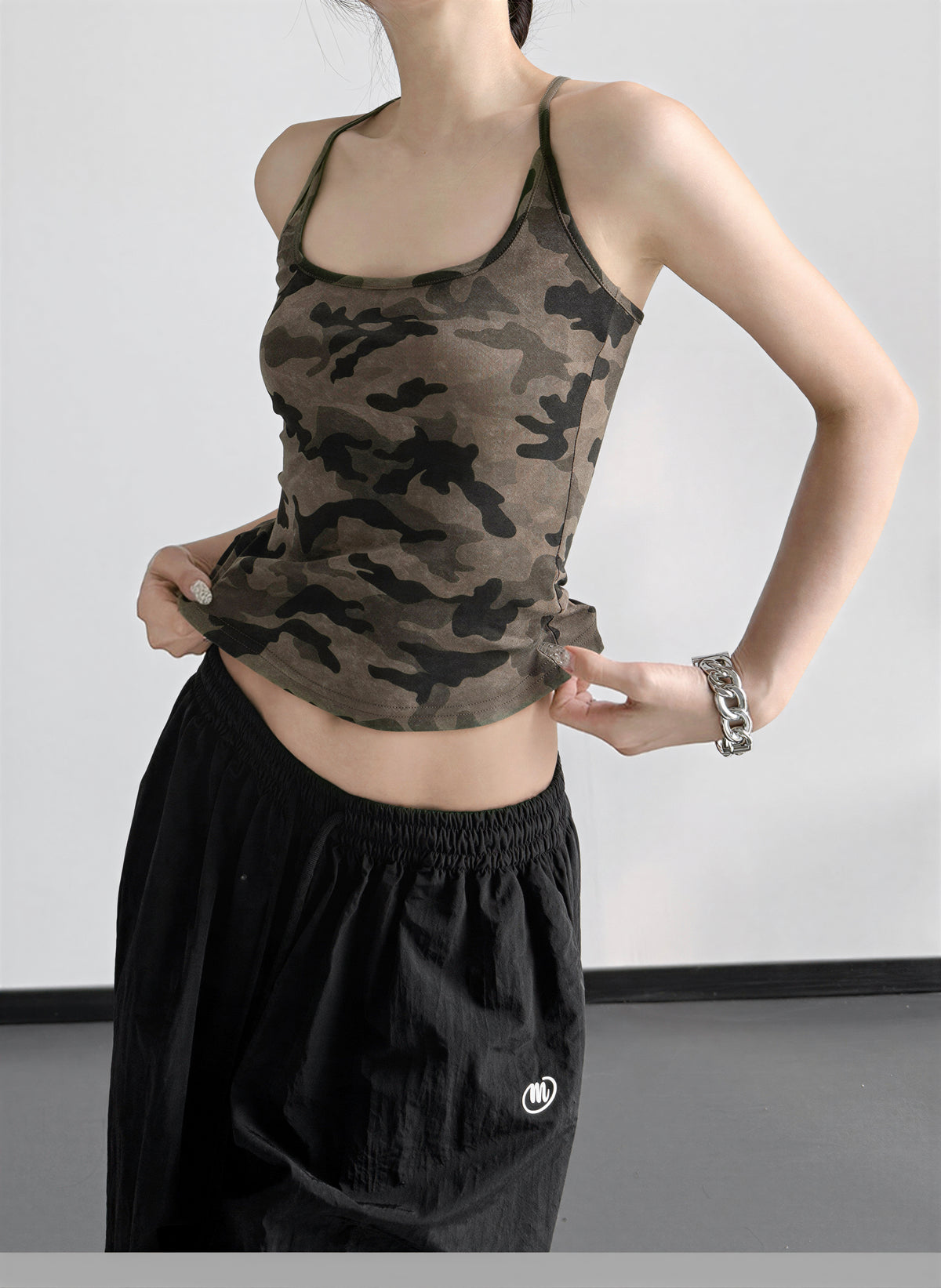 S-XL 迷彩修身細肩帶吊帶背心