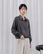 L-3XL 灰色抽繩收腰斜襟襯衫