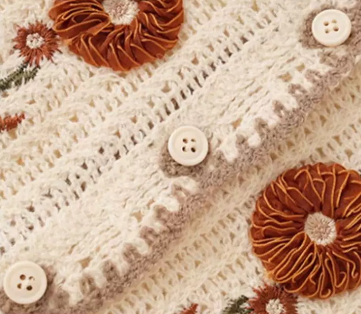 「秋季新品 」花朵刺繡波浪下擺針織衫