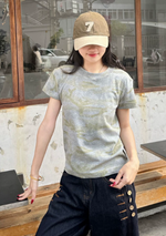 美式復古迷彩紮染！灰綠迷彩印花修身短袖T恤