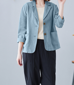 「多色」M-2XL 棉麻單排扣翻領短版西裝外套
