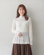 蕾絲拼接木耳邊內搭上衣-白色-均碼 (90-130)