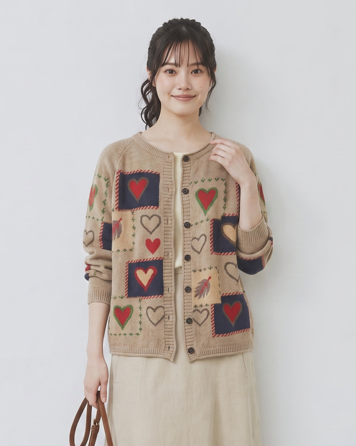 「秋季新品 」 愛心印花寬鬆針織開襟衫