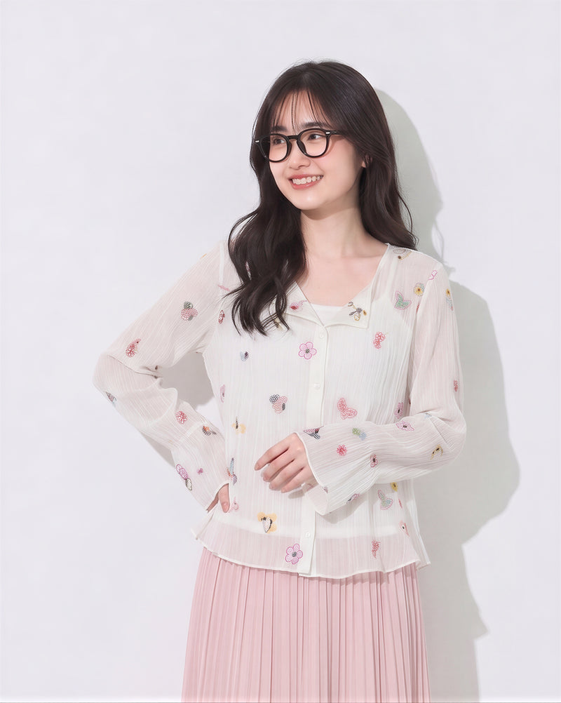 「秋季新品 」S-XL V領壓褶碎花襯衫