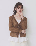 「秋季新品 」「兩色」S-XL 木耳邊綁帶假兩件襯衫