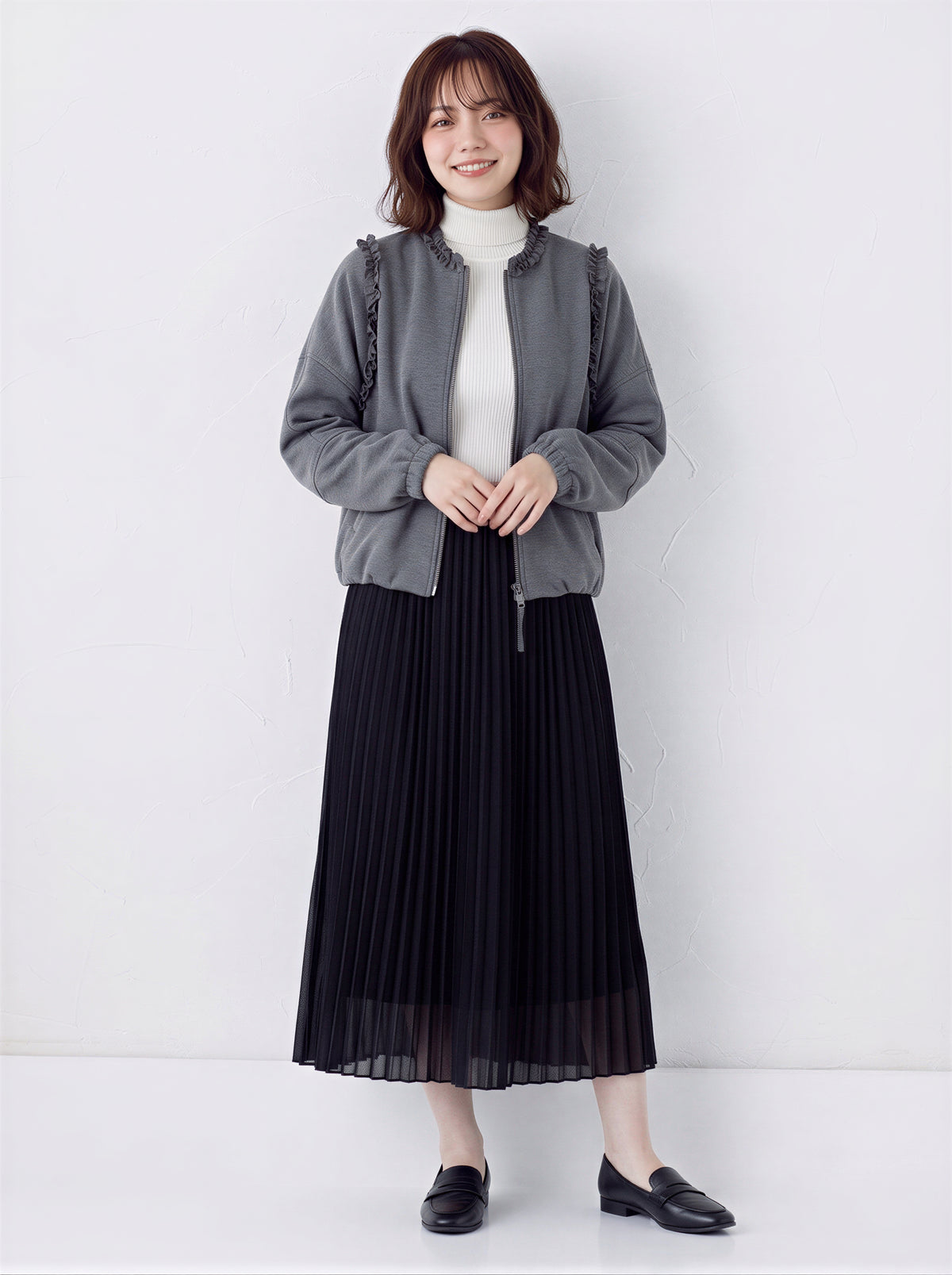 「兩色」「秋季新品 」 M-2XL 荷葉邊寬鬆短版夾克