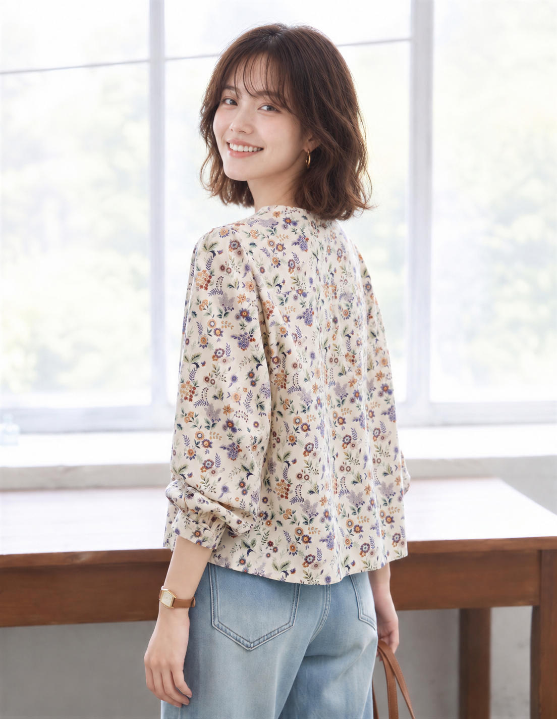 「兩色」「秋季新品 」M-2XL 全棉甄選 柔軟舒適碎花圓領長袖襯衫