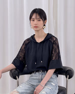 蕾絲拼接連帽 | 氣質款寬袖T恤