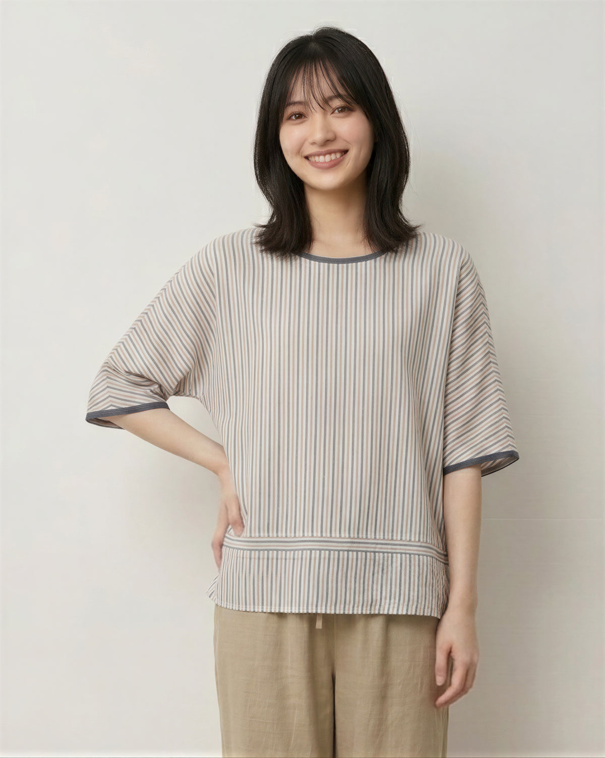 M-2XL 細條紋寬鬆圓領T恤