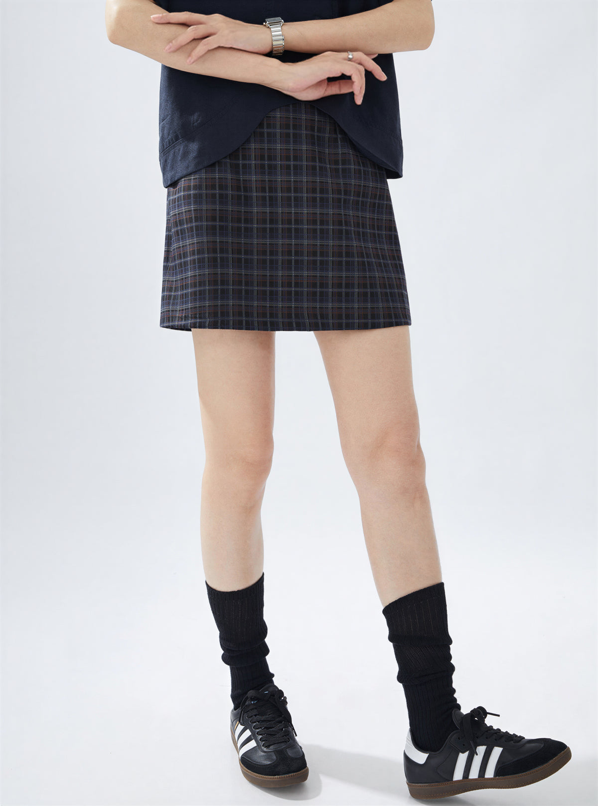 高腰格紋半身裙女 學院風小眾設計感短裙